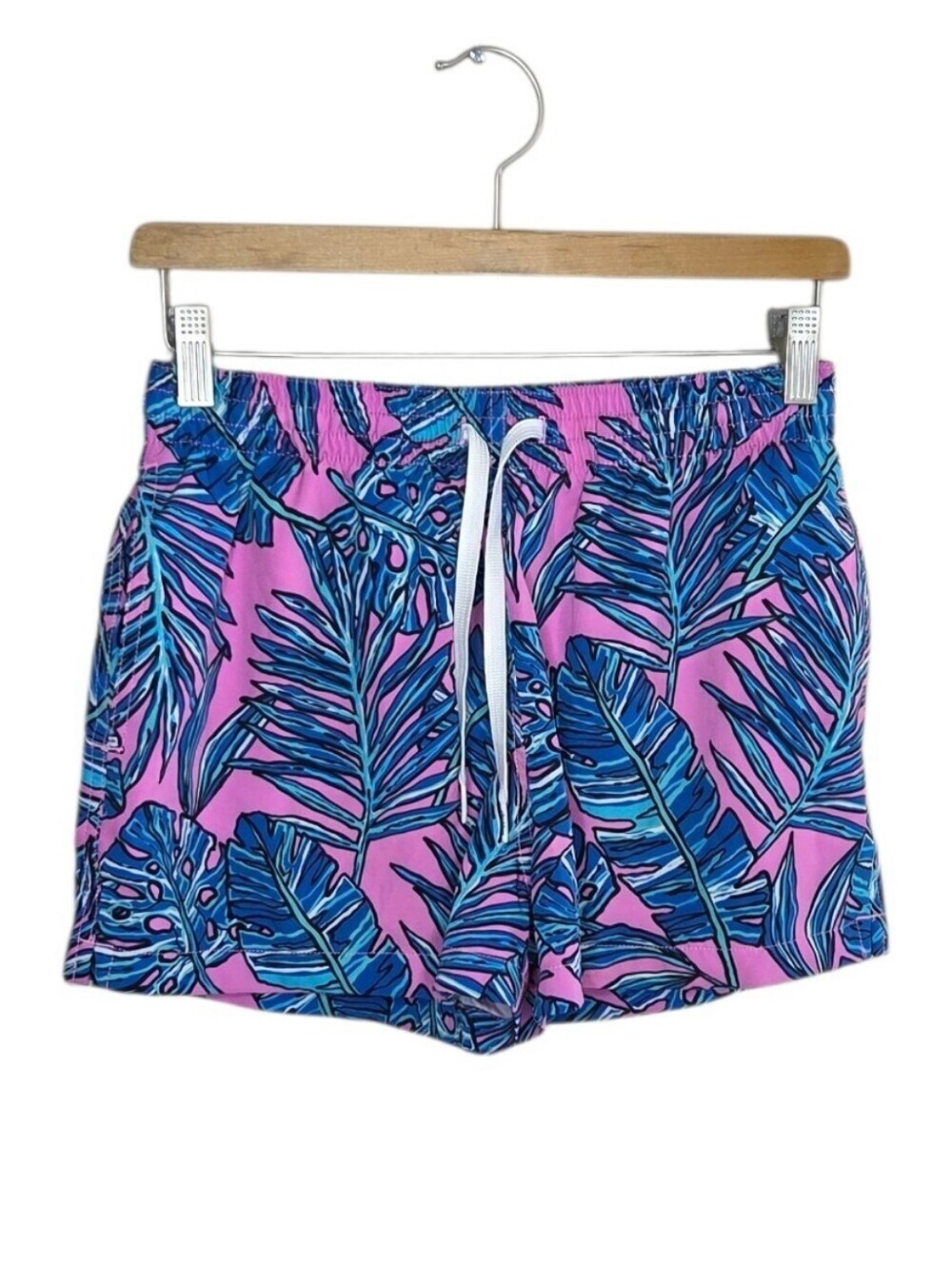 Chubbies Pink Blue Tropical Palm Leaf Print Swim Trunks Size Small